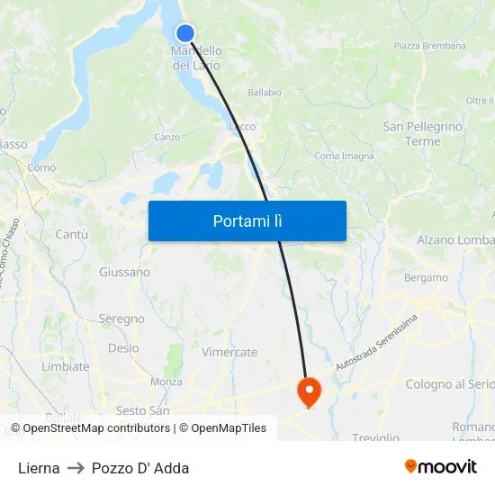 Lierna to Pozzo D' Adda map