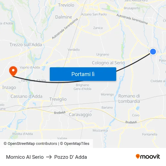 Mornico Al Serio to Pozzo D' Adda map