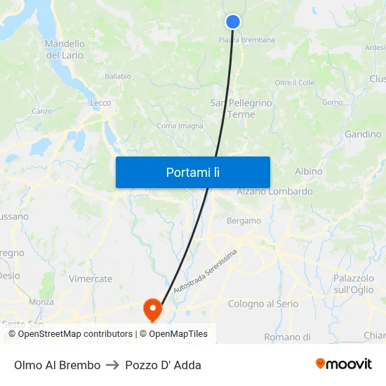 Olmo Al Brembo to Pozzo D' Adda map