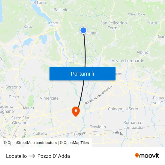Locatello to Pozzo D' Adda map