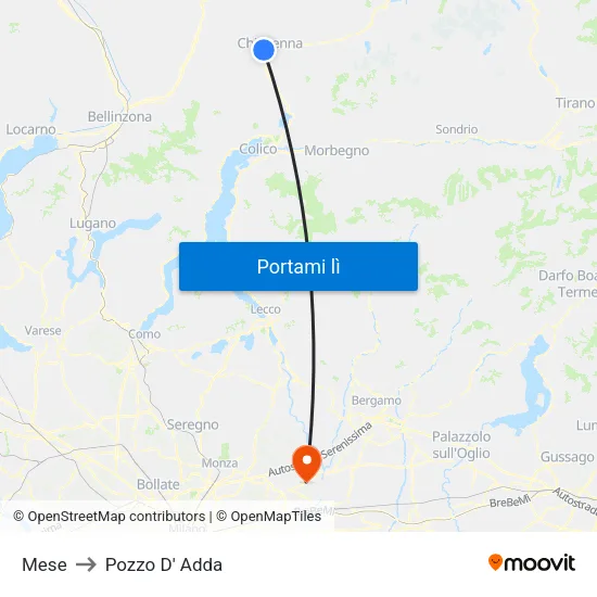 Mese to Pozzo D' Adda map