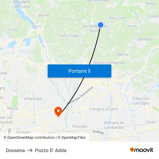 Dossena to Pozzo D' Adda map