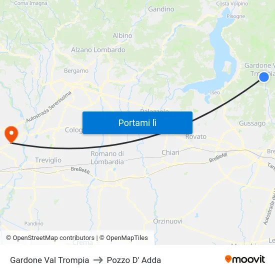 Gardone Val Trompia to Pozzo D' Adda map