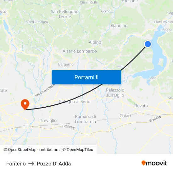 Fonteno to Pozzo D' Adda map