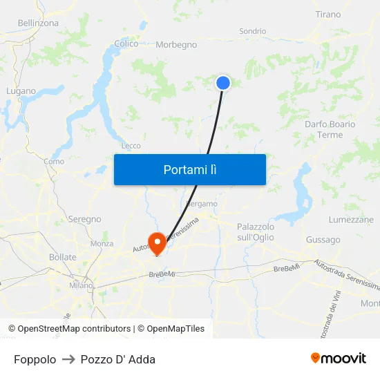 Foppolo to Pozzo D' Adda map