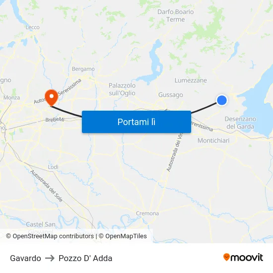 Gavardo to Pozzo D' Adda map