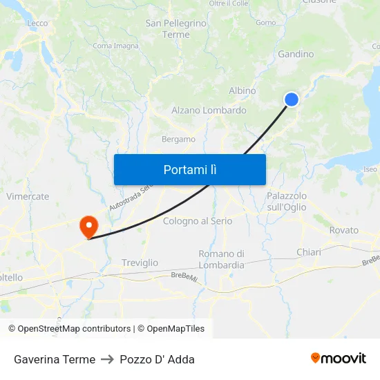 Gaverina Terme to Pozzo D' Adda map