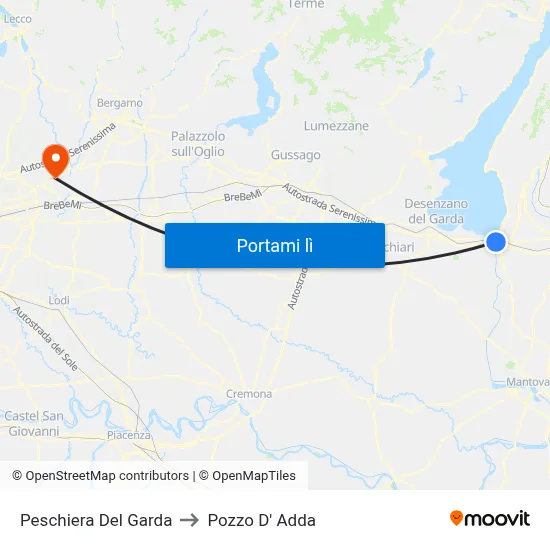 Peschiera Del Garda to Pozzo D' Adda map