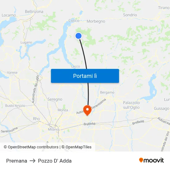 Premana to Pozzo D' Adda map