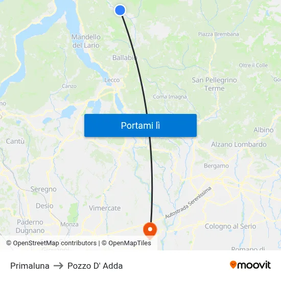 Primaluna to Pozzo D' Adda map