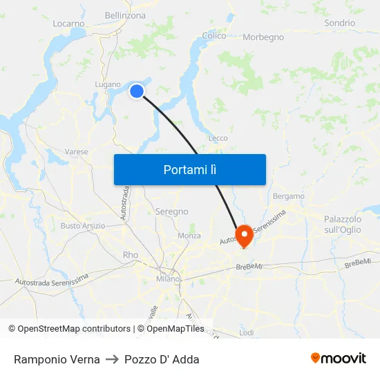 Ramponio Verna to Pozzo D' Adda map
