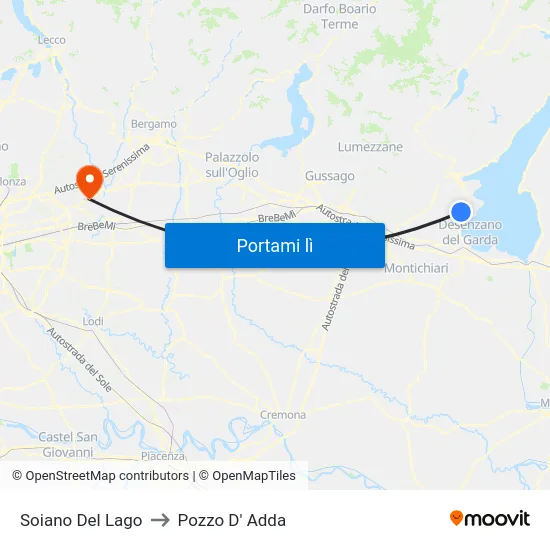 Soiano Del Lago to Pozzo D' Adda map
