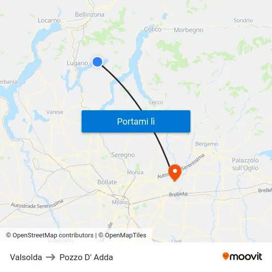 Valsolda to Pozzo D' Adda map