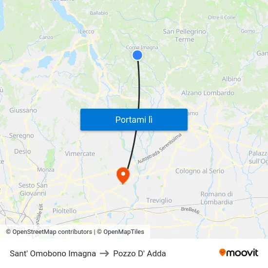 Sant' Omobono Imagna to Pozzo D' Adda map