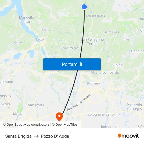 Santa Brigida to Pozzo D' Adda map