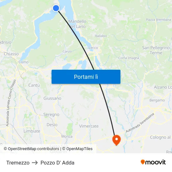 Tremezzo to Pozzo D' Adda map