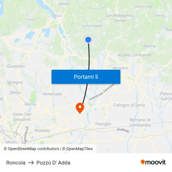 Roncola to Pozzo D' Adda map