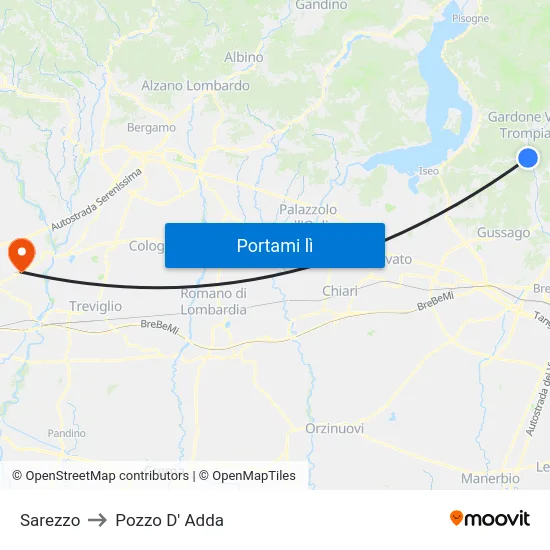 Sarezzo to Pozzo D' Adda map