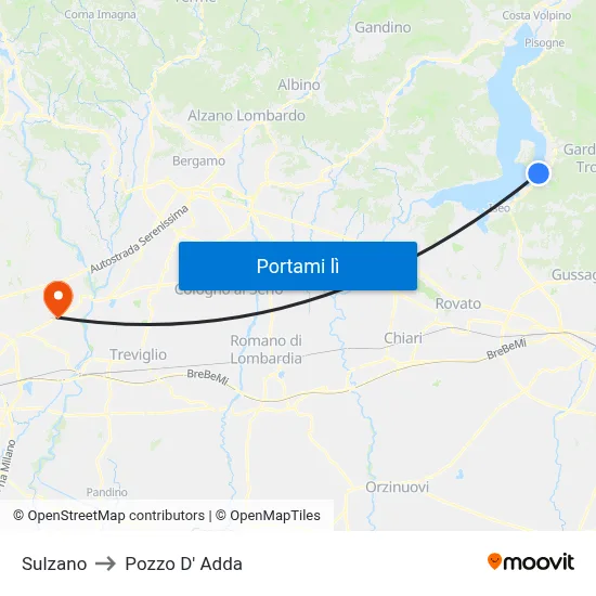 Sulzano to Pozzo D' Adda map