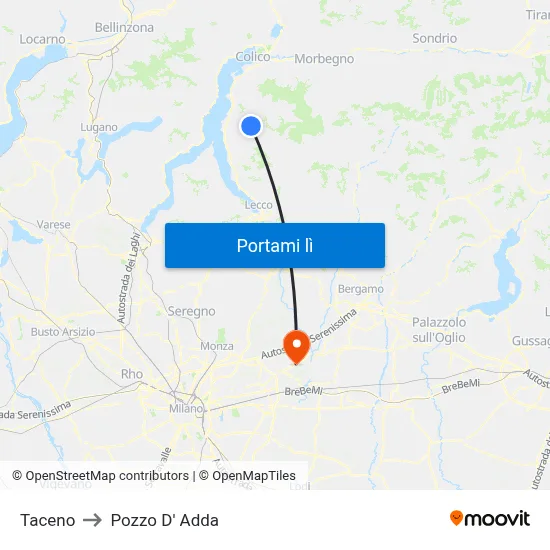 Taceno to Pozzo D' Adda map
