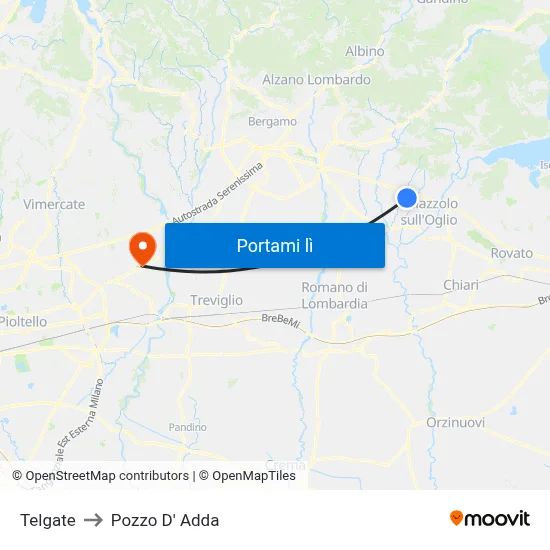 Telgate to Pozzo D' Adda map