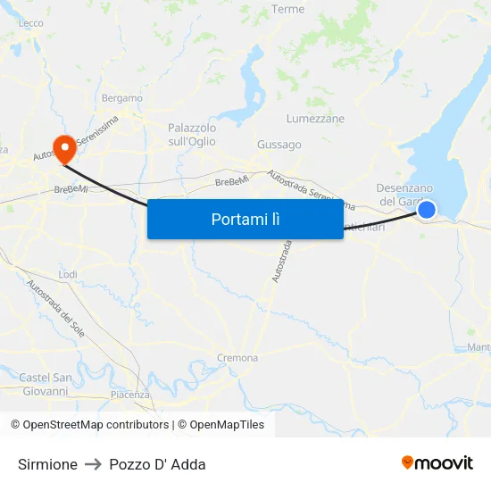 Sirmione to Pozzo D' Adda map