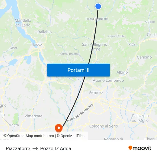 Piazzatorre to Pozzo D' Adda map
