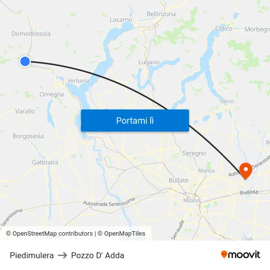 Piedimulera to Pozzo D' Adda map