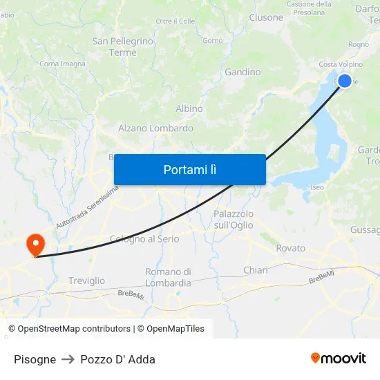 Pisogne to Pozzo D' Adda map