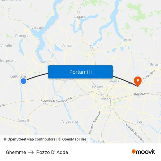 Ghemme to Pozzo D' Adda map