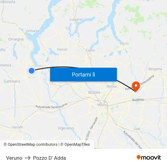 Veruno to Pozzo D' Adda map