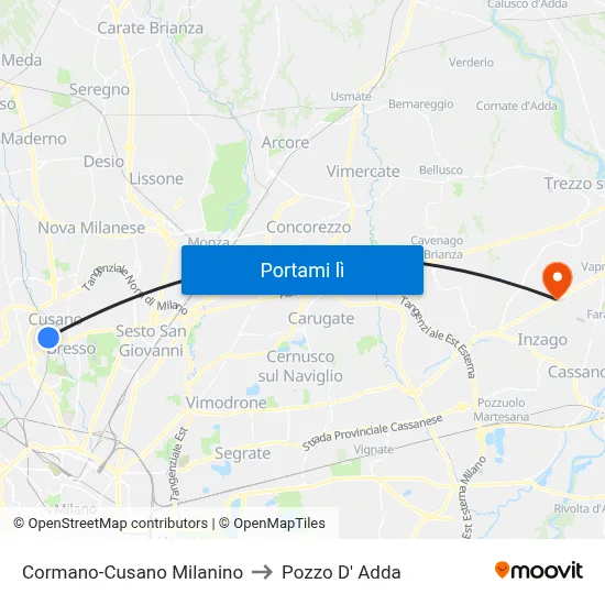 Cormano-Cusano Milanino to Pozzo D' Adda map