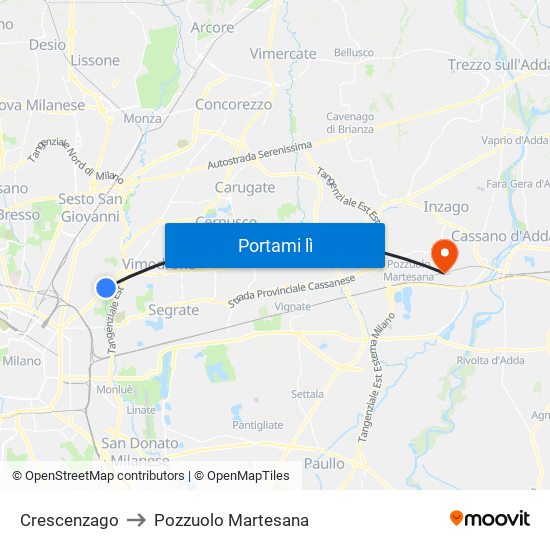 Crescenzago to Pozzuolo Martesana map