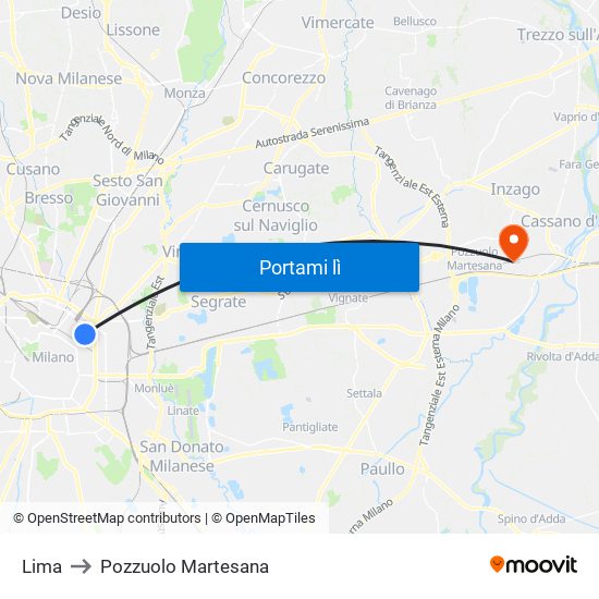 Lima to Pozzuolo Martesana map