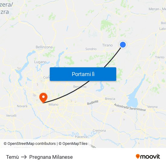 Temù to Pregnana Milanese map