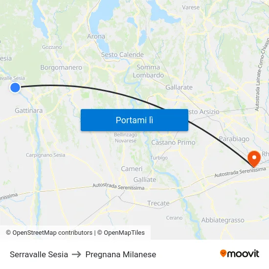 Serravalle Sesia to Pregnana Milanese map