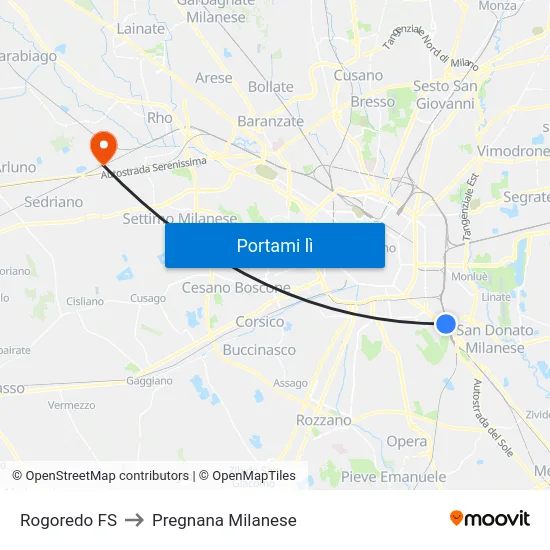 Rogoredo FS to Pregnana Milanese map