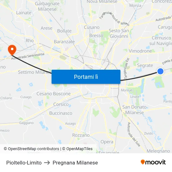 Pioltello-Limito to Pregnana Milanese map