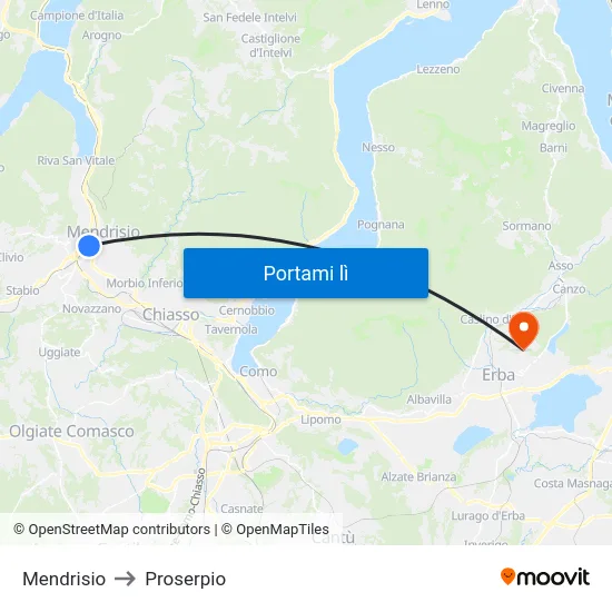 Mendrisio to Proserpio map