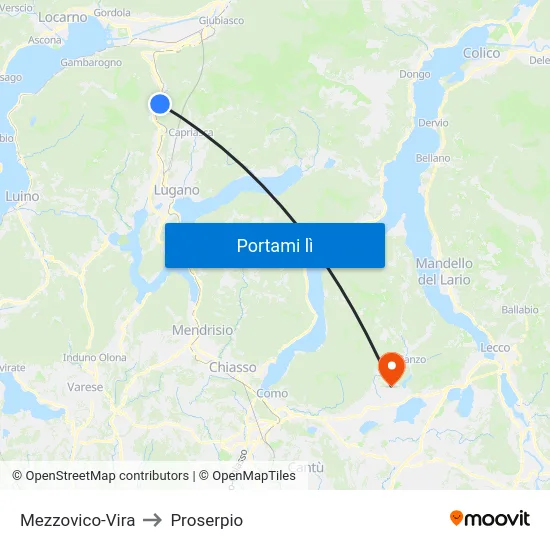 Mezzovico-Vira to Proserpio map