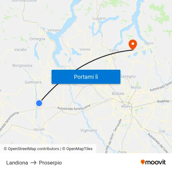 Landiona to Proserpio map