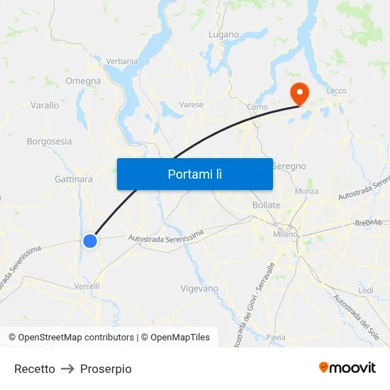 Recetto to Proserpio map