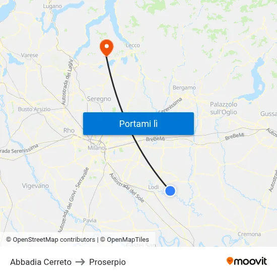 Abbadia Cerreto to Proserpio map