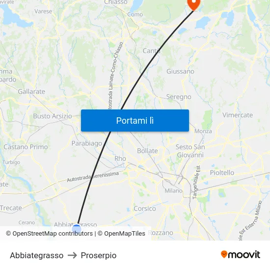 Abbiategrasso to Proserpio map