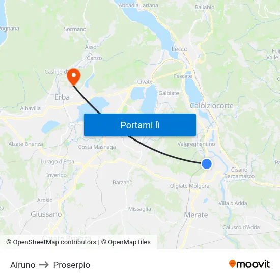 Airuno to Proserpio map
