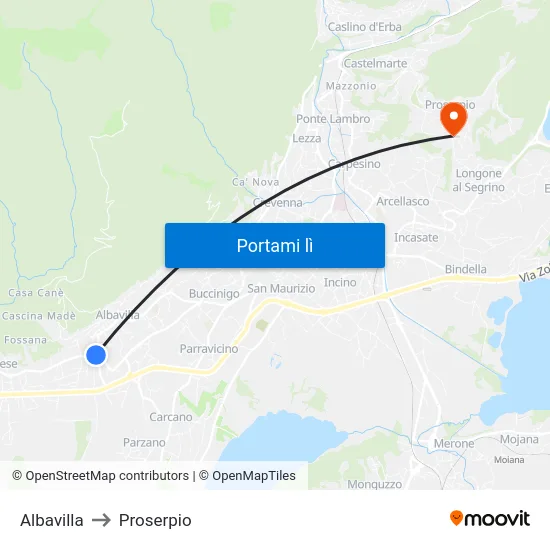 Albavilla to Proserpio map