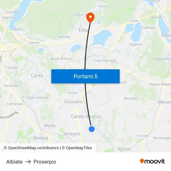 Albiate to Proserpio map
