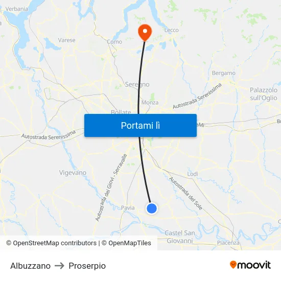 Albuzzano to Proserpio map