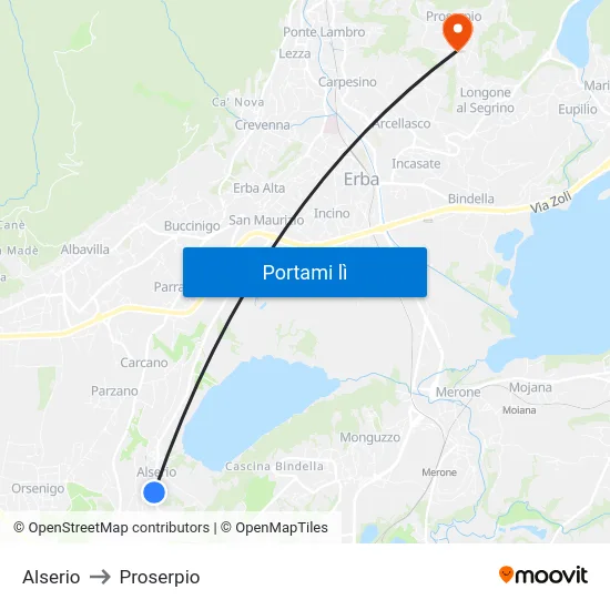 Alserio to Proserpio map