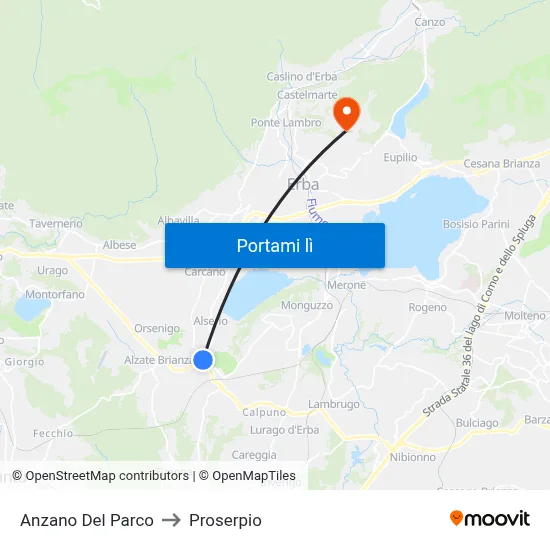 Anzano Del Parco to Proserpio map